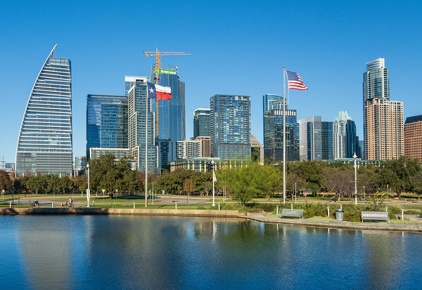 Cityscape of apartments and offices  in downtown Austin Texas by Steve Heap