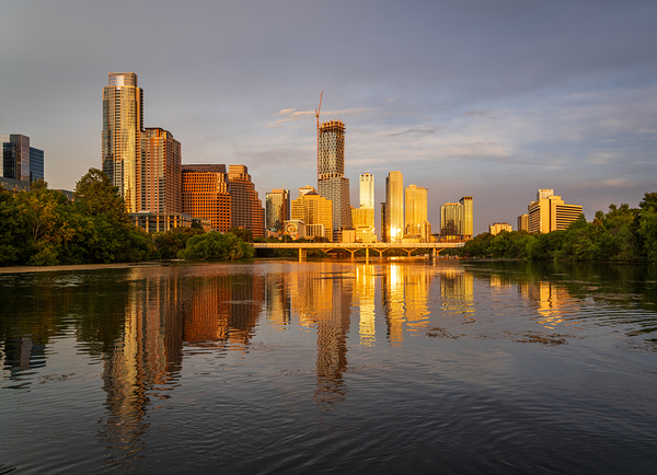 Waterline dominates city skyline of Austin Texas at sunset in 20 by Steve Heap