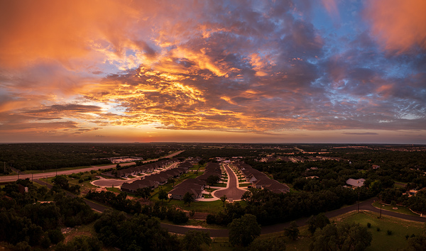 Dramatic sunset seen from drone over Georgetown Texas residentia by Steve Heap