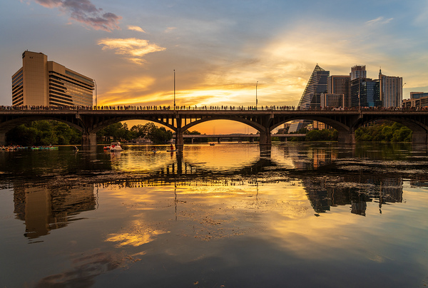 Waiting for Bats - Crowd on Congress Avenue bridge Austin by Steve Heap