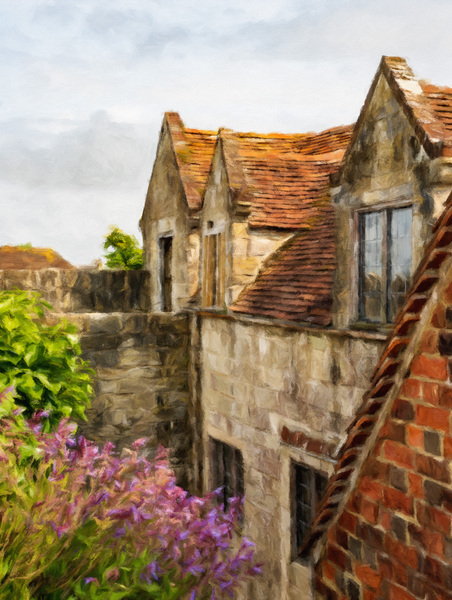 Digital oil painting of Yarmouth Castle building with red tiled  by Steve Heap