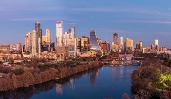 Cityscape of downtown Austin from the west in Zilker park 2025 by Steve Heap