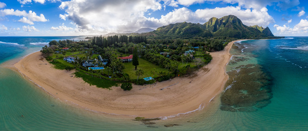 Aerial panoramic view of Tunnels Beach on Kauai by Steve Heap