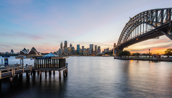 Dramatic panoramic sunset photo Sydney harbor Print