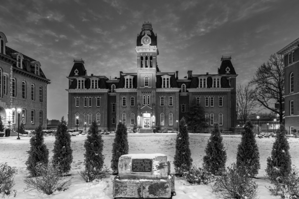 Black and White Woodburn Hall at West Virginia University by Steve Heap