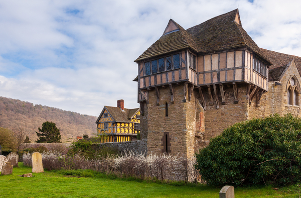 Stokesay Castle in Shropshire surrounded by hedge Print