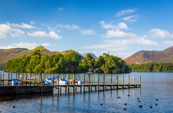 Panorama of Boats on Derwent Water in Lake District by Steve Heap