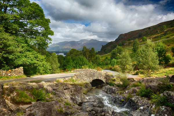 Ashness Bridge over small stream in Lake District by Steve Heap