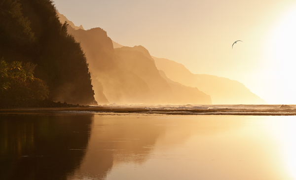 Misty sunset on Na Pali coastline by Steve Heap