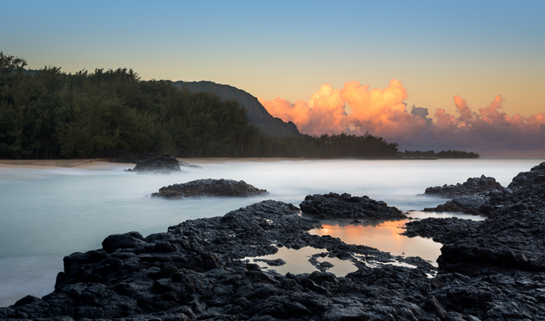 Lumahai Beach Kauai at dawn with rocks Print