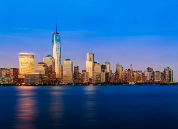 Skyline of Lower Manhattan at night by Steve Heap