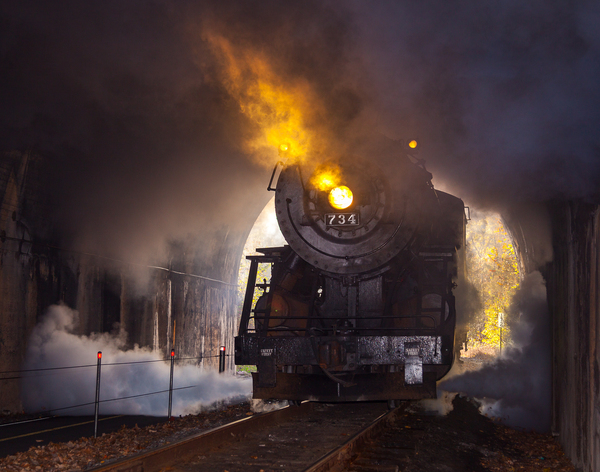 Dramatic 1916 Baldwin Steam locomotive enters tunnel by Steve Heap