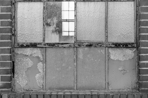 Old rusty window in warehouse in black and white Print