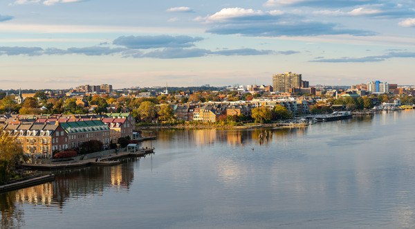 Waterfront of city of Alexandria in Virginia at sunset by Steve Heap