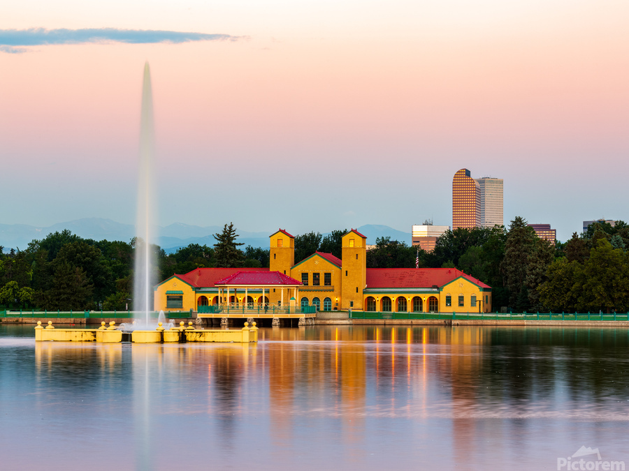 City Park in Denver with boathouse Ferril Lake  Print