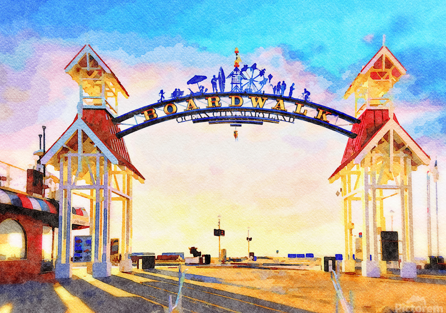 Watercolor of famous sign above Ocean City  Print
