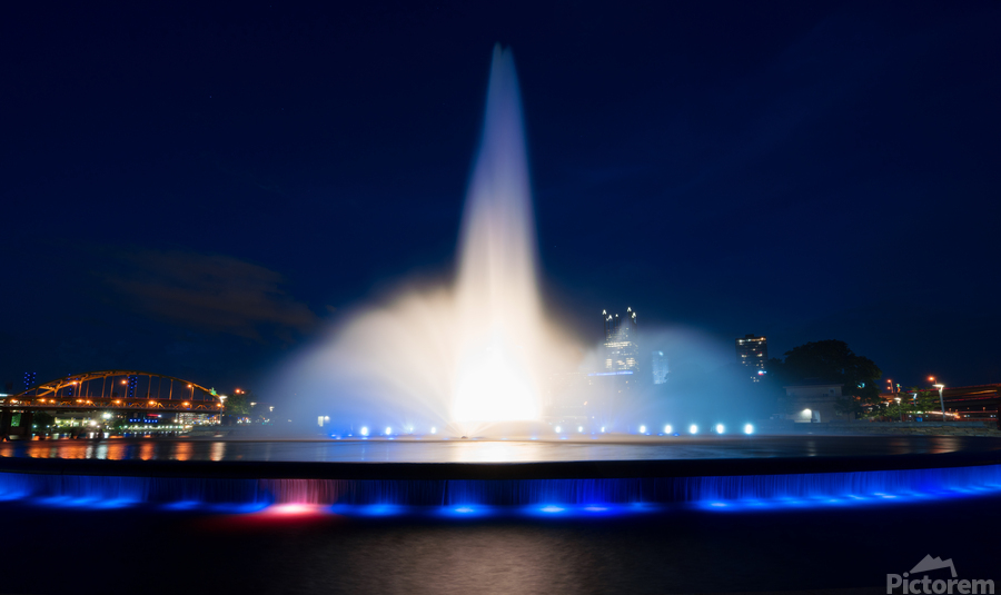 Point State Park Fountain in downtown Pittsburgh at night  Print