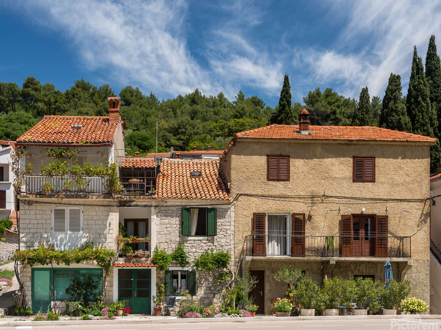 Rustic homes in Croatian town of Novigrad in Istria County  Print