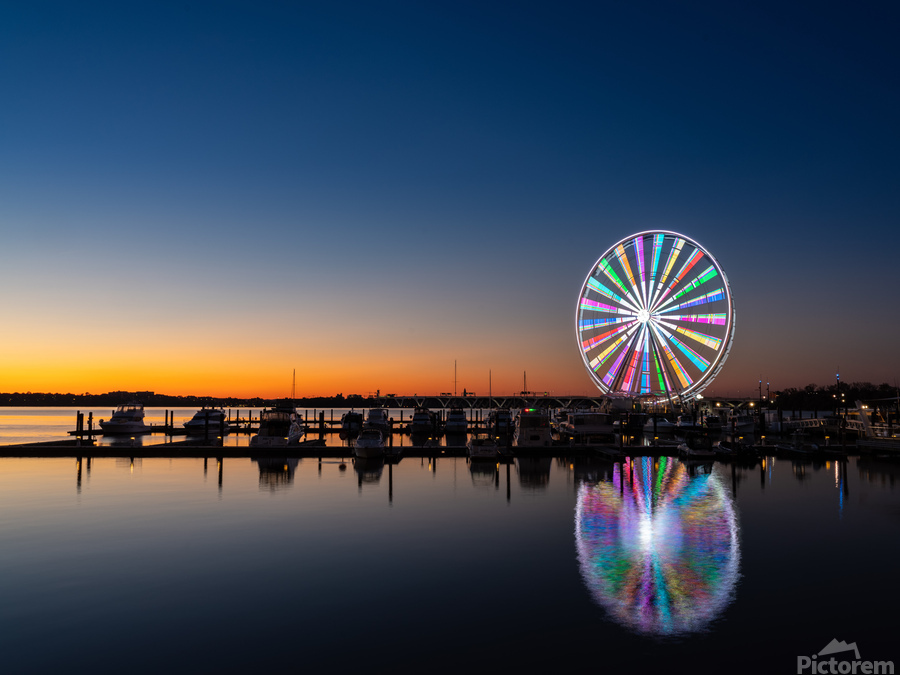 Ferris wheel at National Harbor at sunset  Print