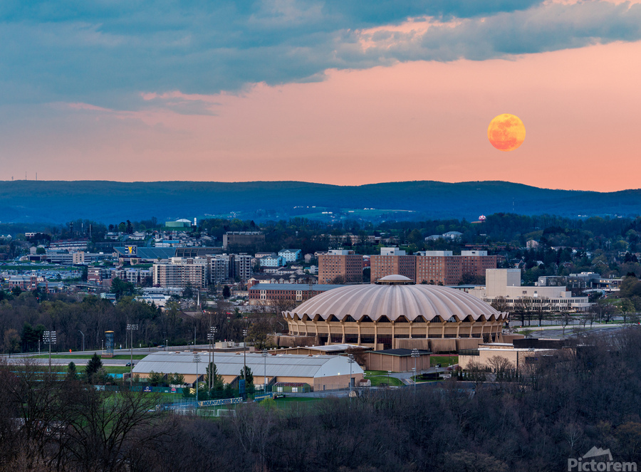 Super pink moon rises above the WVU coliseum on Evansdale campus  Print