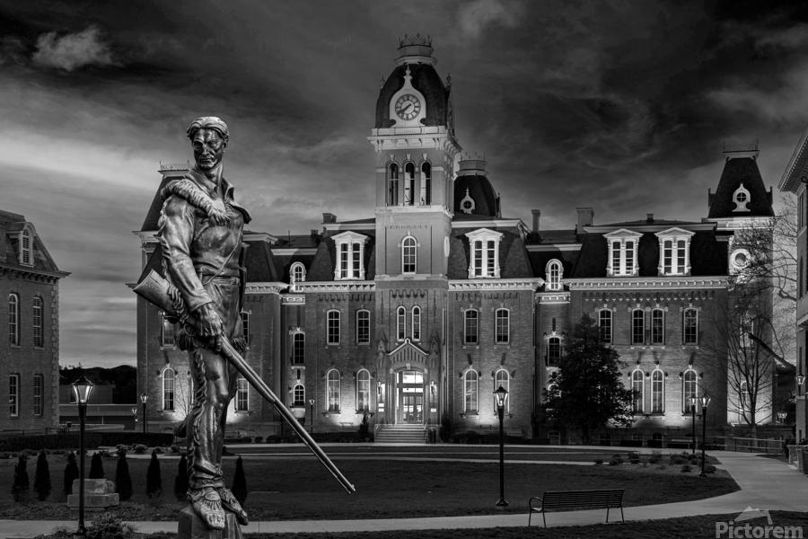 BW Mountaineer statue in front of Woodburn Hall at WVU  Print