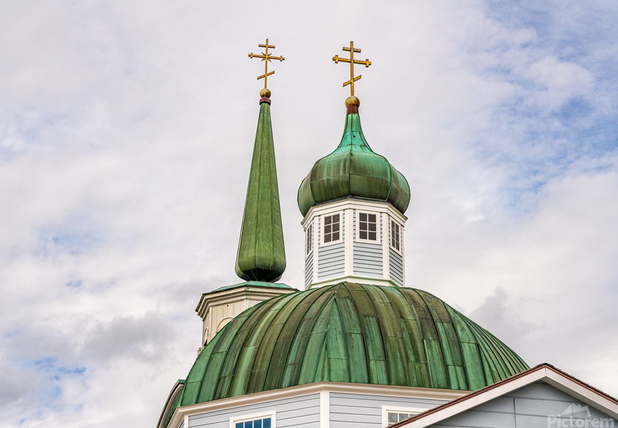 Exterior roof of the historic St Michaels Cathedral in Sitka Al  Print
