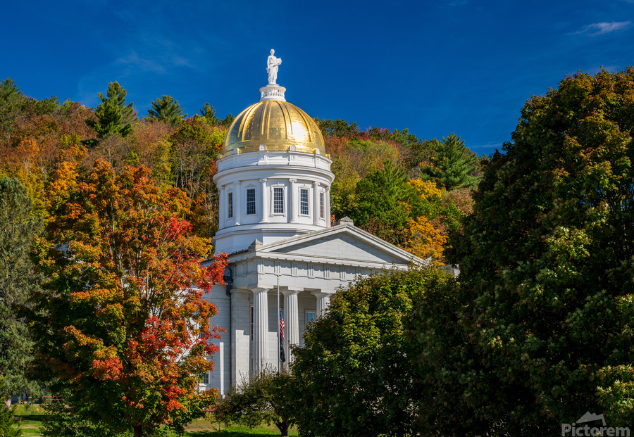 Gold dome of Vermont State House in Montpelier  Print