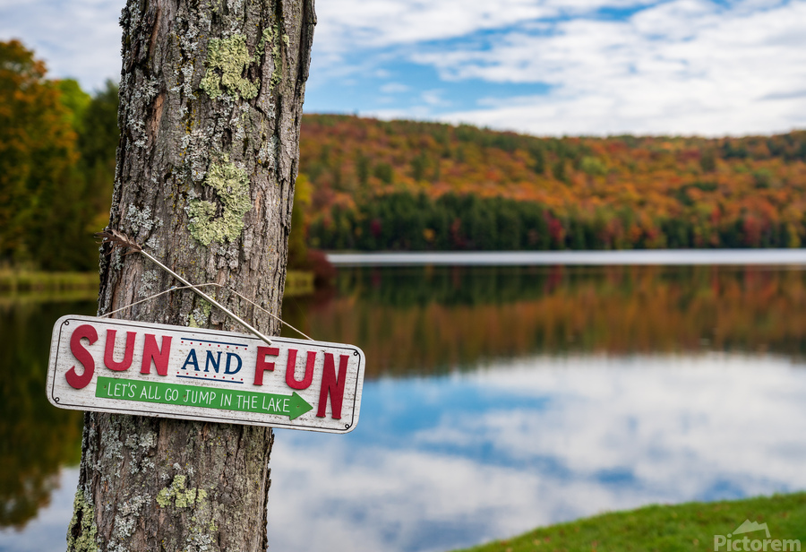 Sun and Fun swimming sign by Silver Lake Vermont  Print