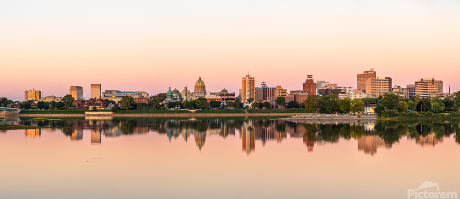 Sunset illuminates the city skyline of Harrisburg in Pennsylvani  Print