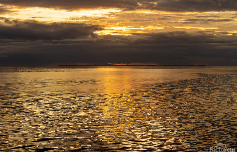 Golden sunset on a cruise on a calm Pacific ocean  Print