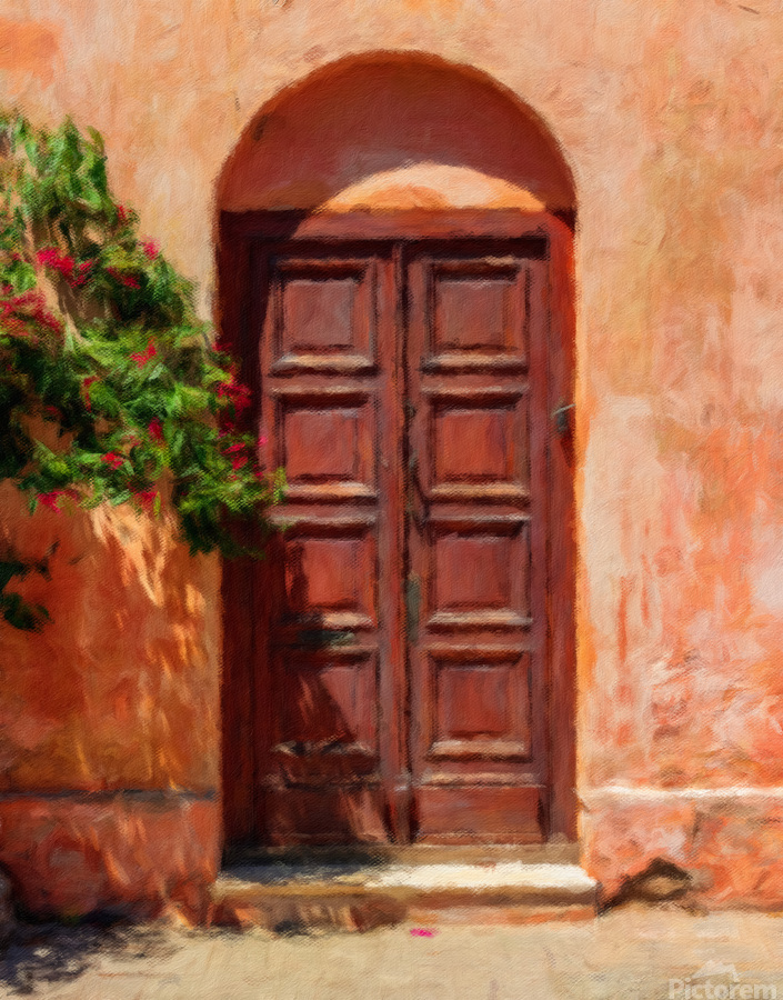 Oil painting of old door in Colonia del Sacramento  Print