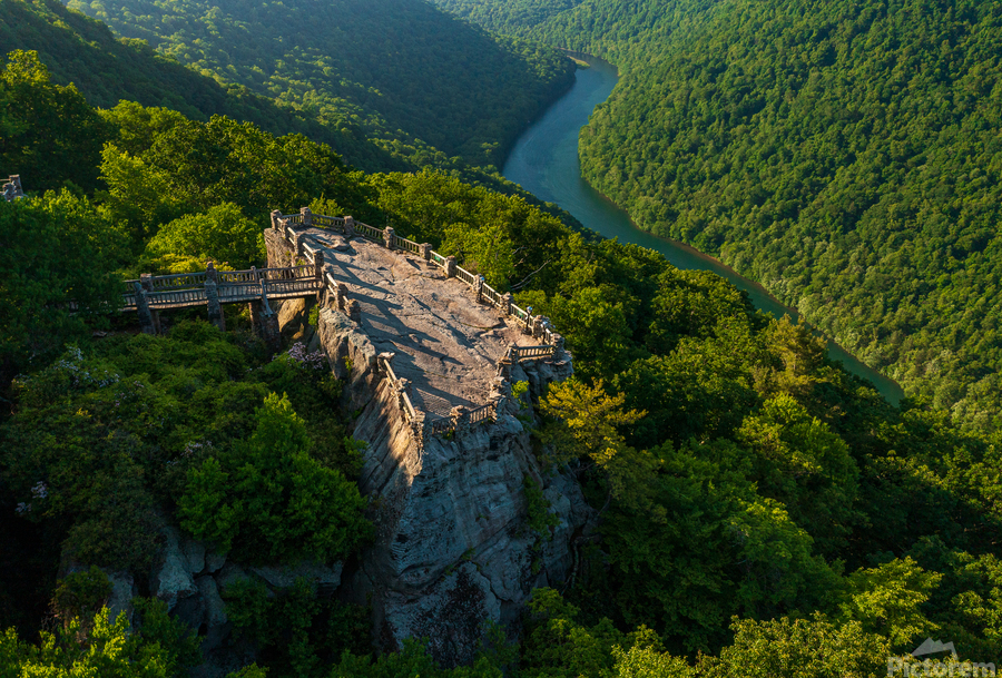 Aerial panorama of Cheat River Gorge overlook  Print