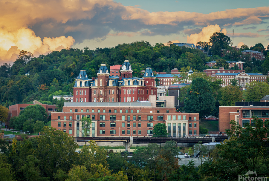 Brooks Hall and Woodburn Hall at sunset in Morgantown WV  Print
