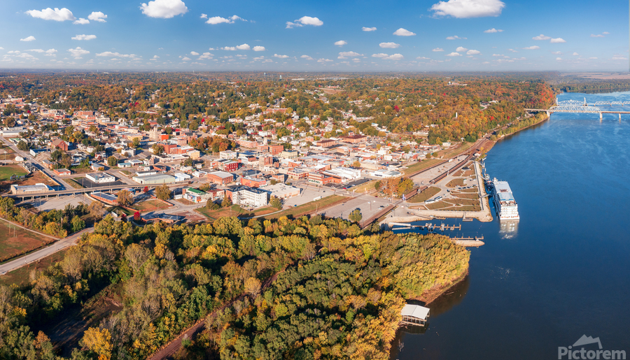 Townscape of Hannibal in Missouri from Lovers Leap overlook  Print