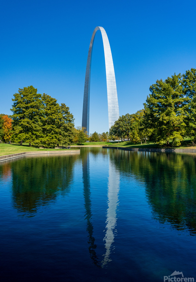 Gateway Arch of St Louis Missouri reflecting in the lake  Print