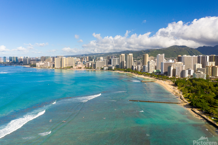 Aerial view of Waikiki looking towards Honolulu  Print