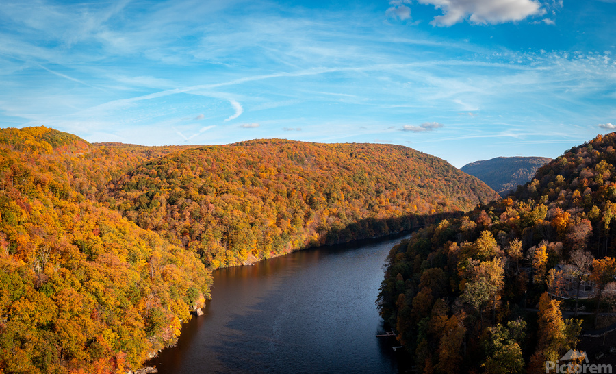Autumn view of the Cheat river entering the lake in Morgantown WV  Print
