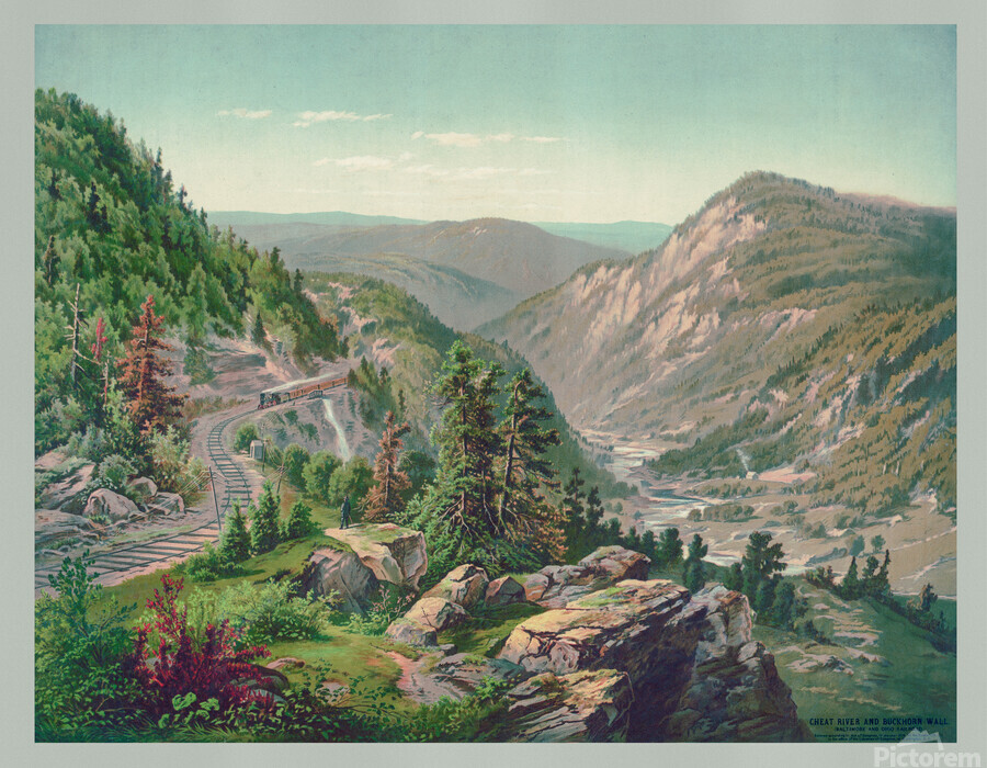 Restored painting of Buckhorn Wall and Cheat River  Print