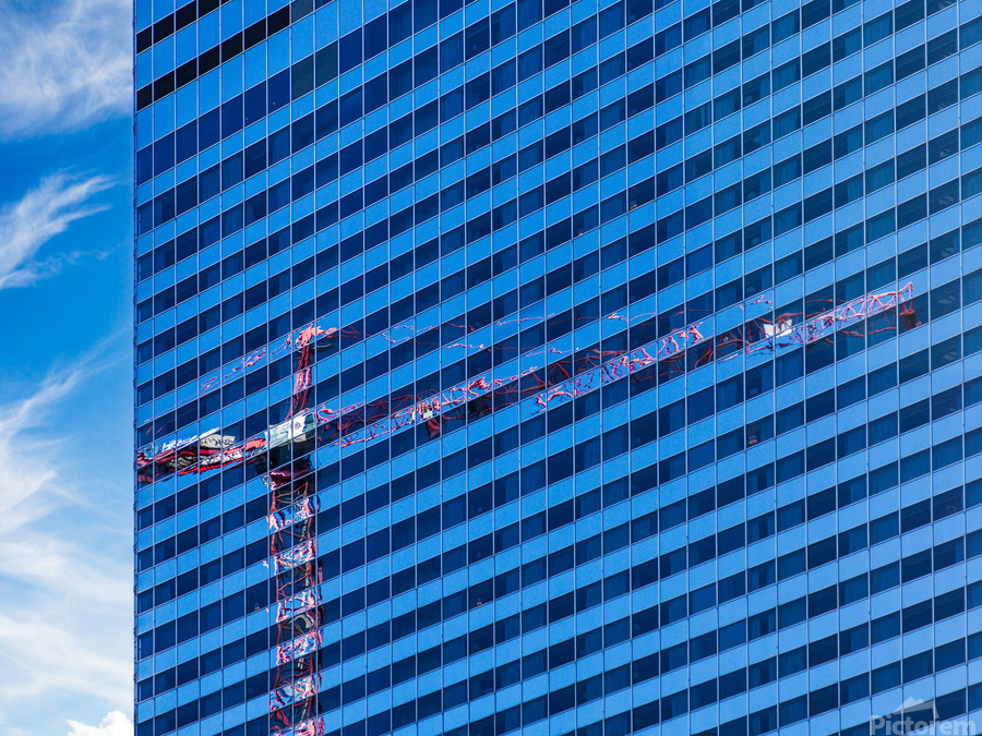 Reflection of crane in Chicago windows  Print
