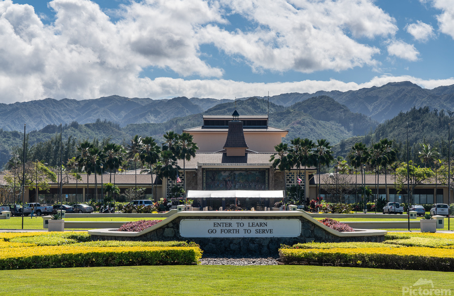 Entrance to Brigham Young University Hawaii  Print