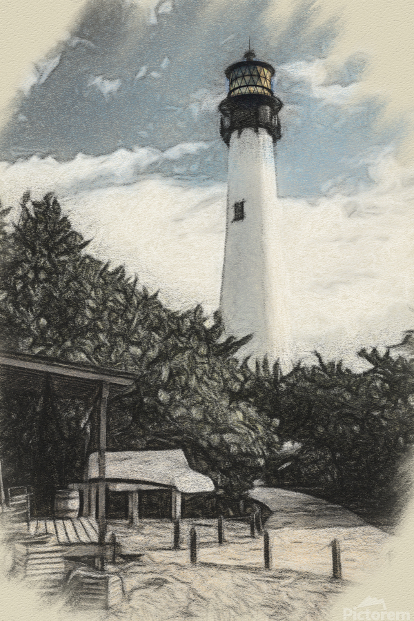 Cape Florida lighthouse in colorized charcoal  Print