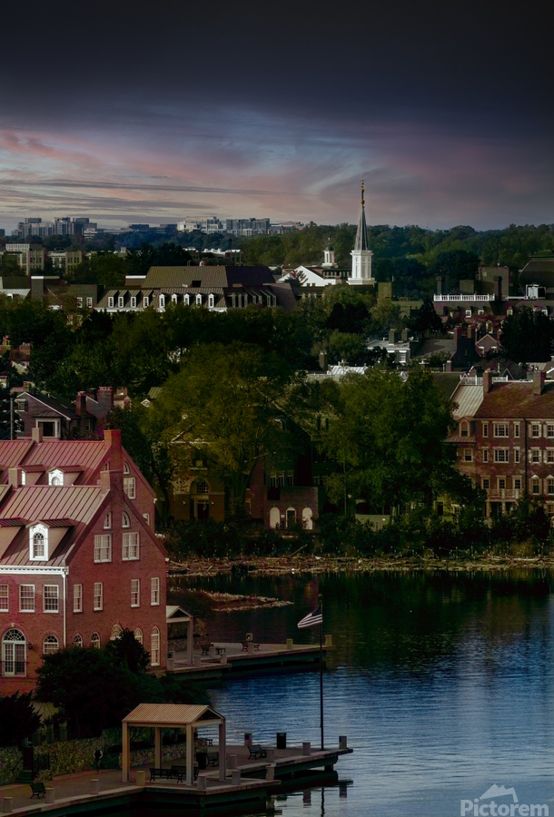 Moody view of city of Alexandria in Virginia at sunset  Print