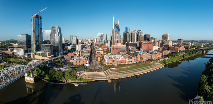 Panoramic skyline of Nashville in Tennessee from aerial drone  Print