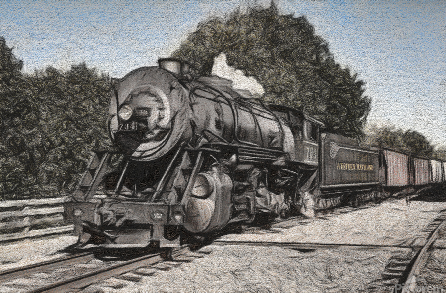 Charcoal WMSR Steam train in Frostburg  Print