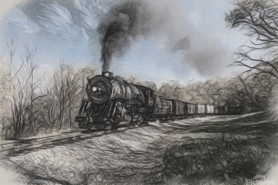 WMRR Steam train in charcoal sketch  Print