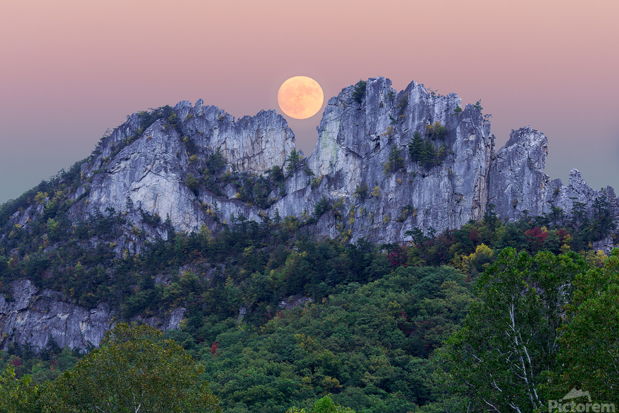 Supermoon over Seneca Rocks in West Virginia  Print
