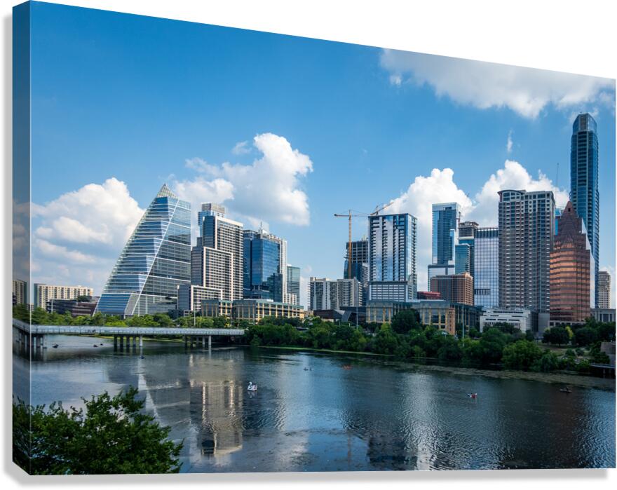 Cityscape of offices in Austin Texas across Lady Bird Lake Canvas Print