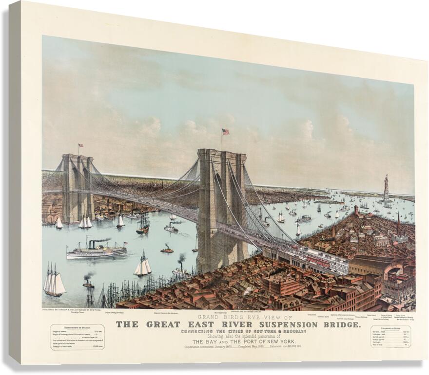 Restored 1892 engraving of Brooklyn Bridge in NYC Canvas Print
