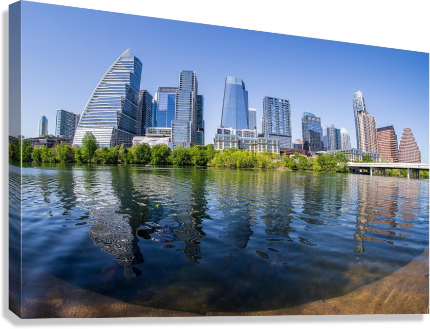 Fisheye lens view of Austin skyline including Lady Bird Lake Canvas Print
