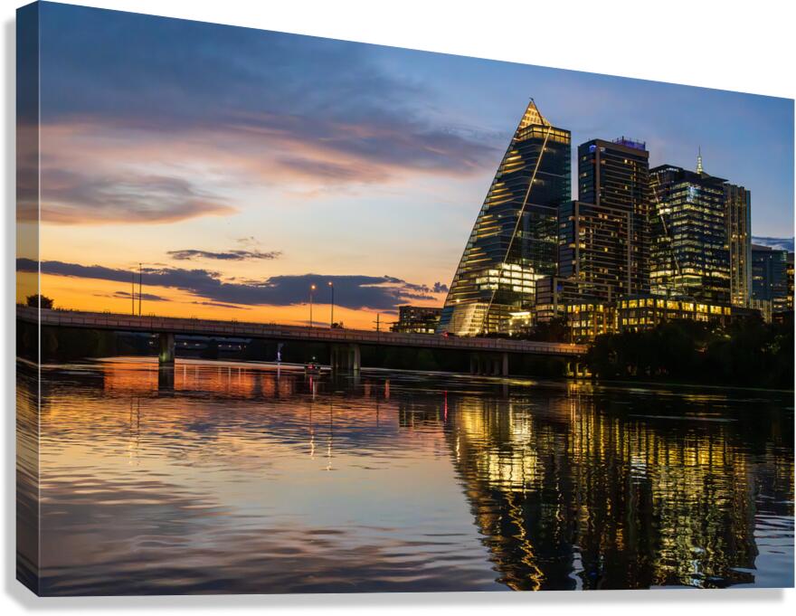Sail like building with modern office blocks in Austin Texas sky Canvas Print